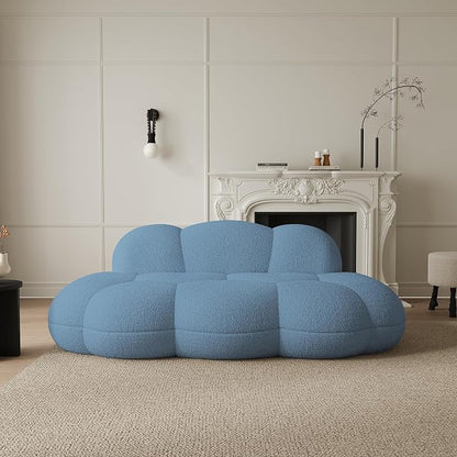 JACH 3 Seater Cloud Sofa for Living Room, Modern Sherpa Upholstered Couch, Minimalist Leisure Sofa, Comfy Cloud Couch for Apartment, Small Space, No Assembly Required (Blue)