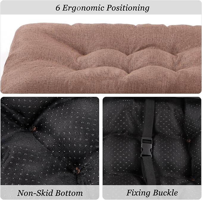 Rectangular Stool Cushion Set of 4, Soft Saddle Stool Cushions with Ties, Nonslip and Washable, Brown, 18 x 10.5 x 4 Inch