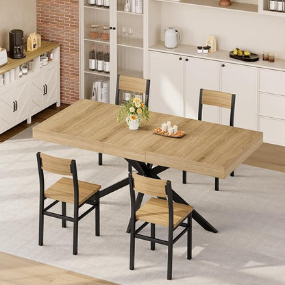 5-Piece Dining Table Set for 4 6 8, Large 55"-70.9" Extendable Dining Room Table Rectangle with Kitchen Chairs of 4, MDF Wood & Metal Frame for Apartment Kitchen Saving Space, Rustic, Farmhouse, Oak