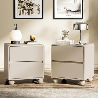 Furniway 3 Piece Bedroom Set, 6 Drawer Dresser and 2 Drawer Nightstand Set of 2 with Round Legs, Modern Wood Chest of Drawers Storage Cabinet for Bedroom, Beige