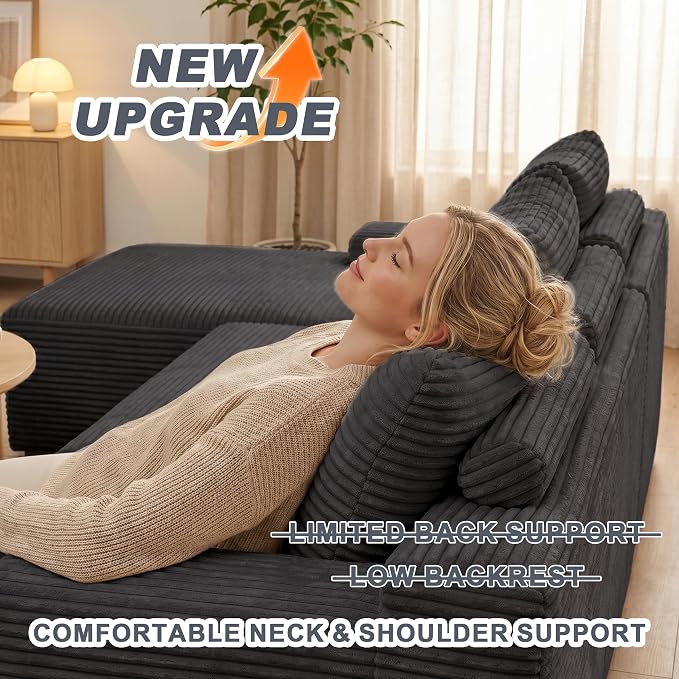 Mangodan Cloud Sectional Couch, Boneless Sofa for Living Room, Fluffy Comfy Couch with Deep Seat, Modular Sectional Sofa with L-Shaped Chaise, No Assembly Required, Dark Grey