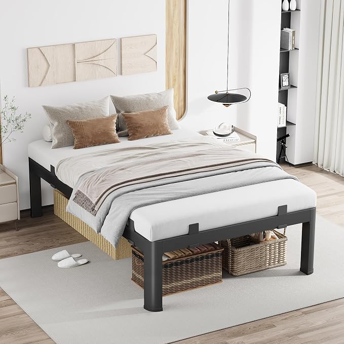 MAF 18 Inch Queen Metal Platform Bed Frame with Anti-Collision Round Legs, Black 3500 Lbs Heavy Duty Bed Frame Steel Slats Support, No Box Spring Needed, Easy Assembly