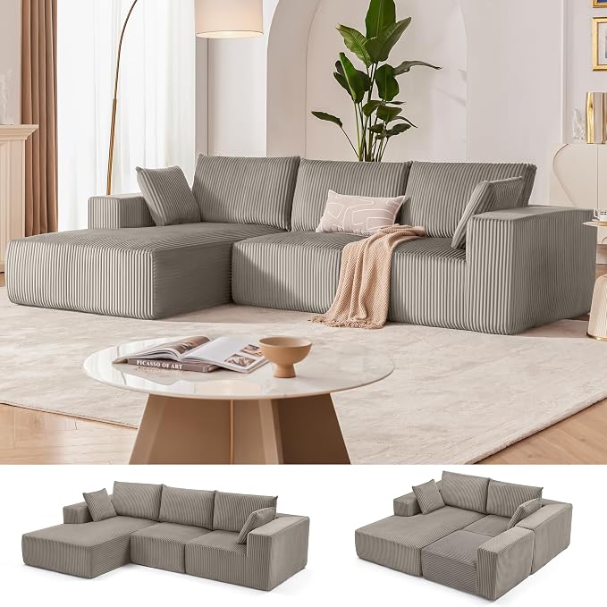 108” Modular Sectional Sofa, Cloud Sectional Couch with Deep Seat, Boneless Couches for Living Room Bedroom, Modern Modular L-Shape Sofa Couch with Chaise (LightGray, Left Facing Chaise)