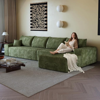 AUGOP 136" Sectional Couches for Living Room Modern Modular Sofa with L-Shape Couchs Upholstered Boneless Couch Deep Seat Sectional Couch with Chaise (Green, Right Facing Chaise+3Seaters)