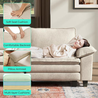 LINSY HOME 157'' Modular Sectional Sofa 4 Seat Couch Corduroy Cloud Couch with Deep Seat, Modern U-Shaped Cloud Couch with 2 Movable Ottoman for Living Room, Office, Bedroom, Beige