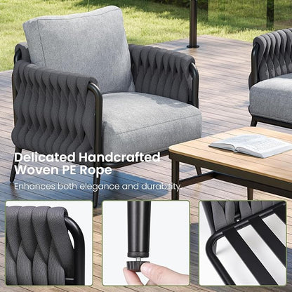 Jocoevol Outdoor Patio Furniture Set, Outdoor 5-Seat Sofa with Coffee Table, Waterproof Thick Cushion Patio Conversation Set, All Weather Outdoor Couch Set for Deck, Lawn, Balcony, Porch