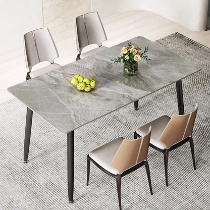55" Grey MatteGlossy Rectangular Sintered Stone Dining Table | Versatile kitchen furniture for indoor and outdoor placement, matched with adjustable silent foot pads.