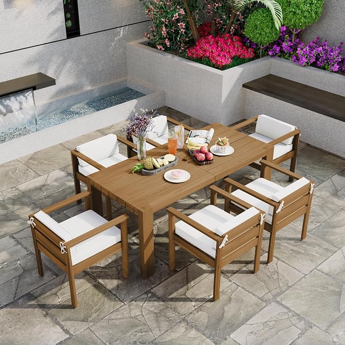7-Piece Patio Dining Table Set for 6, Outdoor Furniture Sets with 72.8" Rectangle Table, Patio Table and Chairs Set with Removable Cushions for Backyard, Garden, Poolside