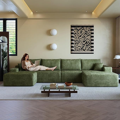 136" Sectional Couches for Living Room Modern Modular Sofa with L-Shape Couchs Upholstered Boneless Couch Deep Seat Sectional Couch with Chaise (Green, 136"Right facing chaise+3Seaters+Ottoman)