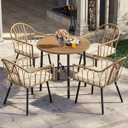 YITAHOME Patio Dining Set with Umbrella Hole for 4, Wicker 5pcs Outdoor Dining Set, Rattan Patio Dining Furniture Sets, Outdoor Table and Chairs Set for Patio Backyard Balcony Garden