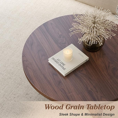 Luoxiao Round Coffee Table, 31.5" Mid Century Modern Center Tables, Walnut | Triangle Base with Anti Slip Feet for Stability, Circle Accent Table for Living Room, Apartments, Space-saving, Easy Assembly