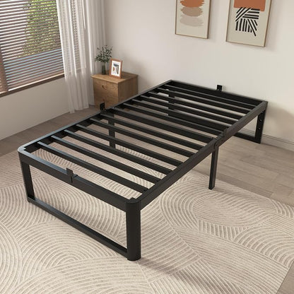 ZTH Twin Size Metal Platform Bed Frame 14 in, No Box Spring Needed, Black | Heavy duty support, Underbed storage, Noise-free design, Anti-slip clips, Rounded legs, Easy assembly, Headboard compatible