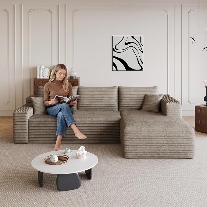 95" L Shaped Boneless Sectional Sofa Couch with Chaise Lounge, Minimalist Right Facing Compressed Cloud Modular Sectional Sofa Corner Couchfor Living Room,No Assembly Required