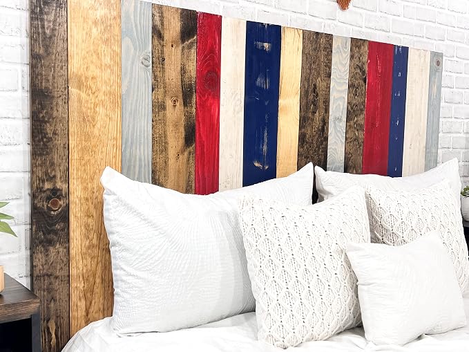 Barn Walls Americana Mix Headboard King Size, Hanger Style, Handcrafted. Mounts on Wall. Easy Installation