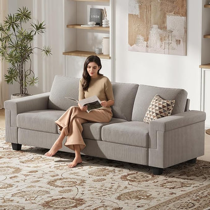 COPIAE 3 Seater Sofa Couch with Deep Seat, 90" Modern Upholstered Sofa with Armrests, Easy Installation, Comfy Couches for Living Room, Apartment, Light Grey
