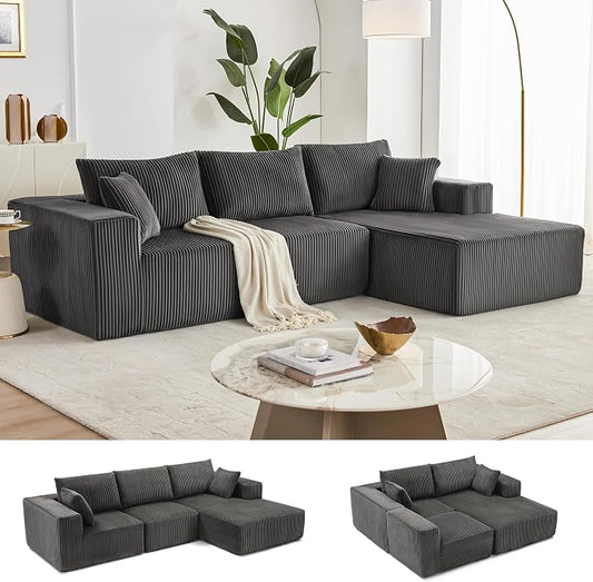 Weture 108” Modular Sectional Sofa, Cloud Sectional Couch with Deep Seat, Modern Modular L-Shape Sofa with Chaise,Upholstered Boneless Couches for Living Room Bedroom (Corduroy, Darkgrey)