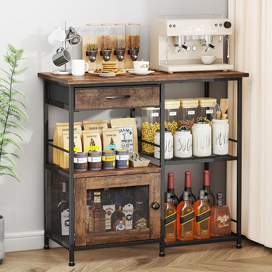 SWTYMIKI 33.31''x14.25'' Coffee Bar Cabinet - Large Farmhouse Coffee Stand Station Multi-Purpose Buffet Sideboard Cabinet with Drawers - Kitchen Bar Table for Living Room, Small Space, Espresso