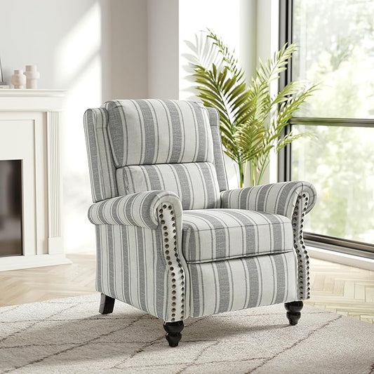 Recliner Chair, Modern Pushback Armchair with Adjustable Backrest & Footrest for Bedroom, Living Room (Grey Stripe,Set of 1)