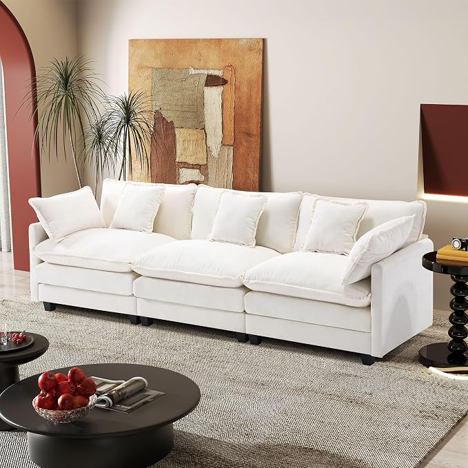 113.4" Modular Sectional Sofa,Cloud Couch for Living Room, Modern Deep Seat Sofa 3 Seater Chenille Fabric Comfy Couches with Throw Pillows for Apartment
