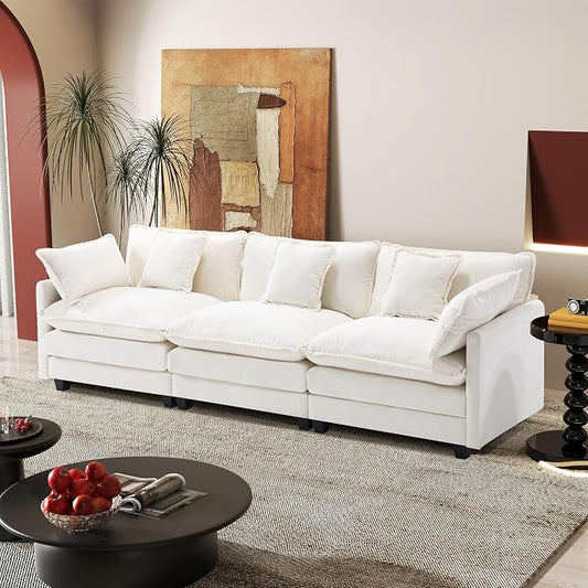 113.4" Modular Sectional Sofa,Cloud Couch for Living Room, Modern Deep Seat Sofa 3 Seater Chenille Fabric Comfy Couches with Throw Pillows for Apartment