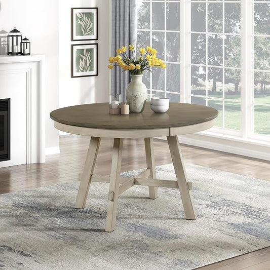 Lexicon 48 Inch Dia. Modern Round Dining Table, Wooden Kitchen Table, Seats for 4 People, Space Saving, for Kitchen, Dining Room, Two-Tone Finish (Greywash and Antique White)