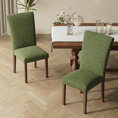 MALOL Dining Chairs Set of 2, High Back Dining Chair with Wood Legs and Nailhead Trim, Modern Padded Kitchen Room Chairs for Dining Room/Restaurant, Green