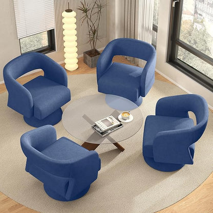 Luxanimarion Swivel Barrel Accent Chair,Oversized Chenille Upholstered Round Swivel Chair,Modern Luxury 360 Degree Living Room Vanity Chair for Bedroom Office,Blue,2PCS