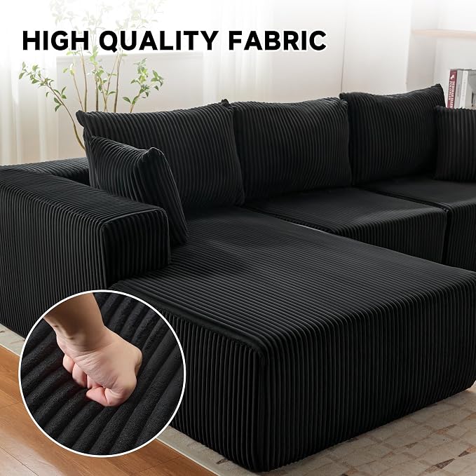 108” Modular Sectional Sofa, Cloud Sectional Couch with Deep Seat, Upholstered Boneless Couches for Living Room Bedroom, Modern Modular L-Shape Sofa Couch with Chaise (Left Facing Chaise, Black)