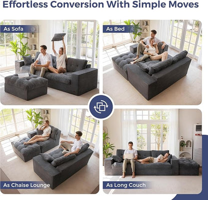MAXYOYO 104" L Shaped Modular Sectional Sofa with Ottoman, Cloud Boneless Couch with Layered Cushion, Upholstered Sofa Flexible Module Combination for Living Room, No Assembly, Dark Grey