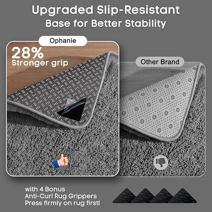 Ophanie 2x10 Runner Rug for Hallway,Upgrade Non-Slip Fluffy Soft Bedside Rugs,Bedroom Living Room Grey Shaggy Gray Carpet for Kids Girls Boys Dorm Nursery Decor Aesthetic with Over 99 pcs Pile fibers
