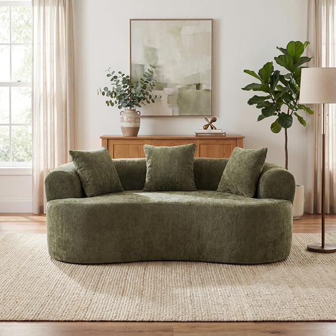 67" Cloud Curved Loveseat Sofa, Deep Seat Boneless Love Seat Couches with 3 Throw Pillows, Modern Chenille 2 Seater Compressed Floor Loveseat Sofa for Living Room Small Spaces, No Assembly | Breathable material