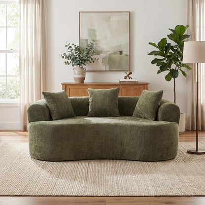 67" Cloud Curved Loveseat Sofa, Deep Seat Boneless Love Seat Couches with 3 Throw Pillows, Modern Chenille 2 Seater Compressed Floor Loveseat Sofa for Living Room Small Spaces, No Assembly | Breathable material