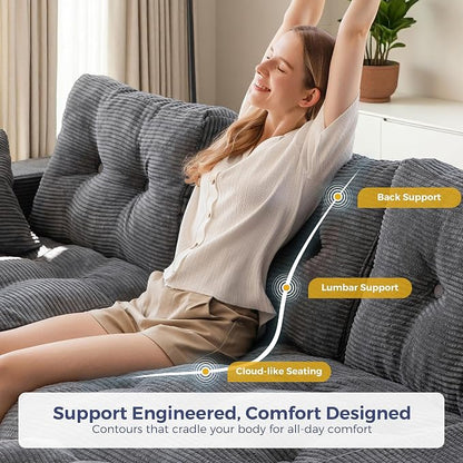 MAXYOYO 96" L Shaped Modular Sectional Sofa with Ottoman, Cloud Boneless Couch with Layered Cushion, Upholstered Sofa in a Box, Flexible Module Combination for Living Room, No Assembly, Dark Grey