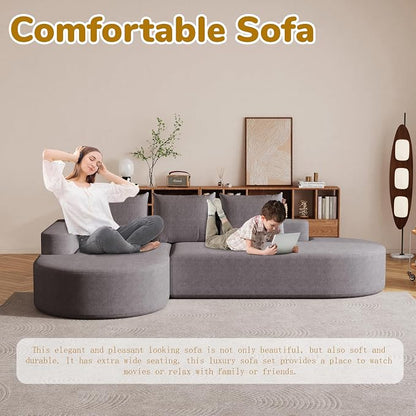 109" Modern Modular Curved L-Shaped Sofa, Chenille Upholstered Sectional Couch Set with 3 Pillows,Free Combination Sofa for Living Room (Grey, 108.5" Right Lounge)