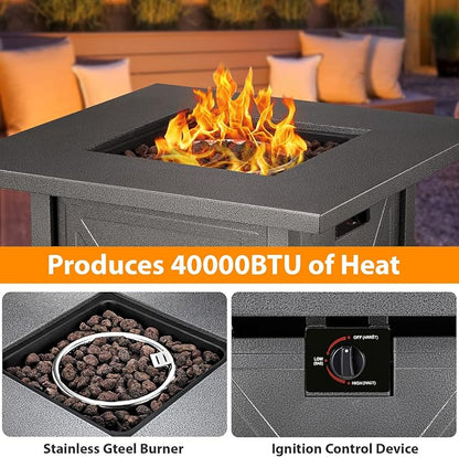 Electactic Fire Pit Propane Smokeless Outdoor Fire Pit Table Patio Outside with Lava Rocks,2-in-1 40000BTU Firepit Table 28" with Lid and Cover for Garden Backeyard Deck Balcony(Black)