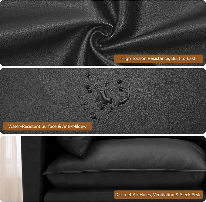 80" Black Faux Leather Storage 3 Seater Sofa, Modular Sectional Cloud Sofa | Modern Deep Seat Cloud Upholstered Sofa with Armrest, Convertible 3 Seater Comfy Sofa for Living Room, Bedroom, Small spaces