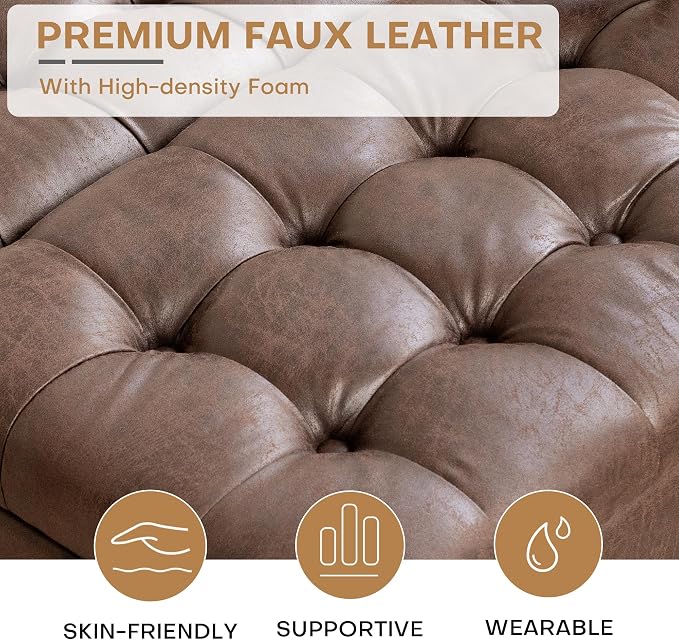 Redlife 35 Inch Large Square Storage Ottoman, Storage Ottoman Coffee Table with Lift Top Faux Leather Ottomans Bench Square Footrest Oversized Upholstered Coffee Table for Living Room (Dark Brown)