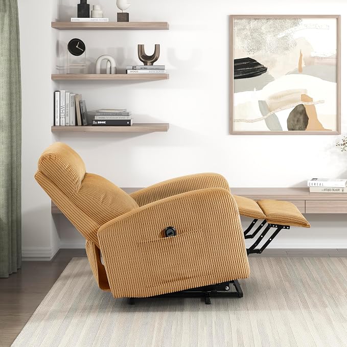 Lexicon Power Lift Recliner Chair for Elderly with Remote Control, Gentle Lift Motion, Side Pocket Armrest, Corduroy Upholstered Electric Recliner for Living Room/Bedroom, Easy Assembly, Yellow