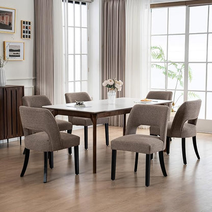 VKNOW Wooden Dining Chairs Set of 2, Modern Fabric Upholstered Dining Room Chair Kitchen Chairs, Farmhouse Dinner Chair for Kitchen Dining Room, Brown-Black Legs