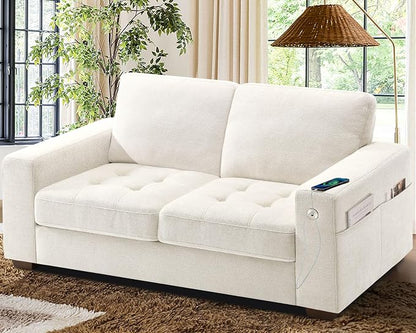 WorthFurni Sofas for Living Room, Chenille Loveseat Couch Set, Small Sofa, 3 Seater Sofa, USB Charging, Removable Sofa Cover,Solid Wood Frame, Easy to Install(70inch,Beige)