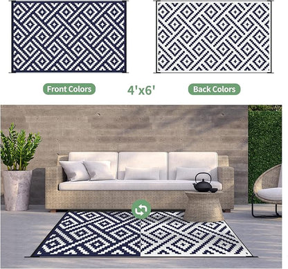 GENIMO Outdoor Rug 4'x6' Waterproof, Reversible Mats, Outdoor Area Rug, Plastic Outside Carpet, Geometric Rv Mat for Patio Camping Picnic Backyard Deck Balcony Porch Beach Trailer