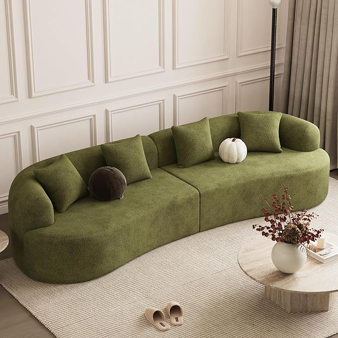 131" Curved Modular Sectional Sofa for Living Room, Modern Chenille Oversized Cloud Couch Sofa, Luxury Plush Extra Deep 4-Seater Boucle Couch for Apartment‌‌, No Assembly Required, Green