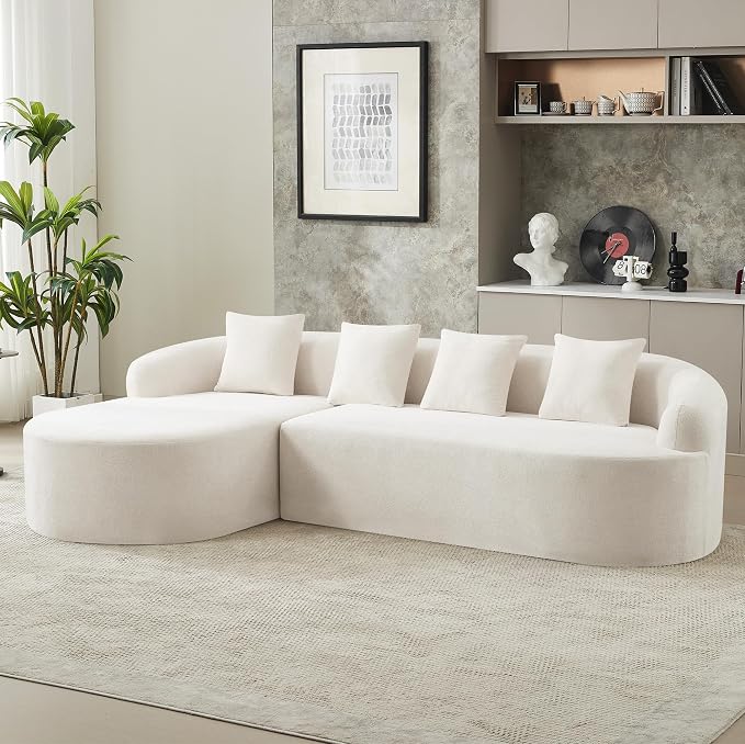 105" Boneless L Shaped Sectional Couch, Curved Cloud Deep Seat Sofa with Chaise Lounge, Oversized 4 Seater Couches for Living Room, No Assembly, Chenille Beige