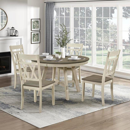 Lexicon 48 Inch Dia. Modern Round Dining Table, Wooden Kitchen Table, Seats for 4 People, Space Saving, for Kitchen, Dining Room, Two-Tone Finish (Greywash and Antique White)