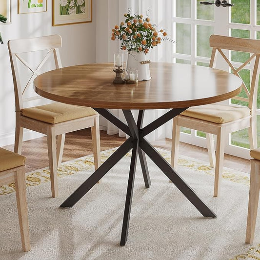ChooChoo 47.2 Inch Round Dining Table for 4, Farmhouse Wood Kitchen Table, Round Dinner Table for Kitchen & Dining Room, Walnut