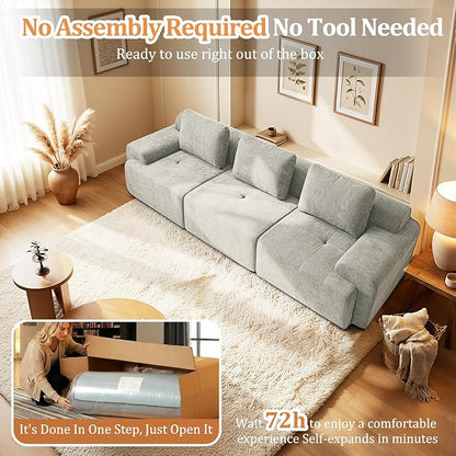 122" Oversized Boneless Couch, Comfort Cloud Sectional Couches for Living Room, Modular Sofa High Back & Extra Deep Seat, No Assembly, Soft Chenille Fabric (Light Grey, 122 inch-（3+0）)