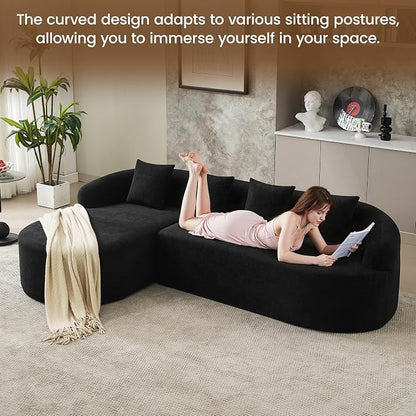 105" Boneless L Shaped Sectional Couch, Curved Cloud Deep Seat Sofa with Chaise Lounge, Oversized 4 Seater Couches for Living Room, No Assembly, Chenille Black
