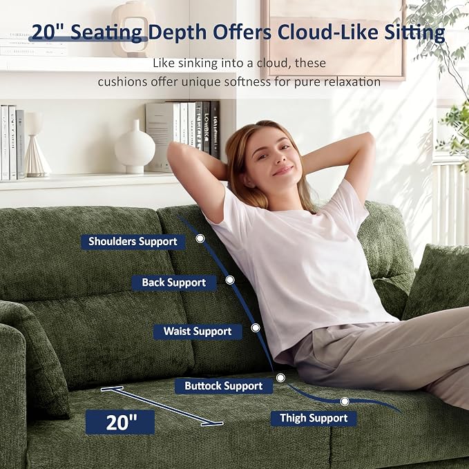 Vipbear 69" Loveseat Sofa,Modern Couches for Small Spaces,Green Chenille Love Seat Couch for Living Room,Bedroom,Apartment,Office,Deep Seat,Armrest Tabletop,Throw Pillow