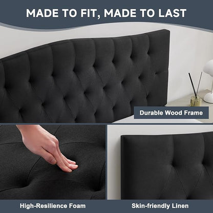 Tufted Upholstered Full Size Headboard Only, Adjustable 38-50 in | Full Headboard for Full Size Bed, Durable Linen Fabric Headboards, Modern Diamon Design Wood Head Board
