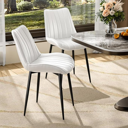 VECELO Dining Chairs Set of 2, Vegan Leather Fabric & Metal Frame, Mordern Style for Kitchen, Living Room,Offcie, White